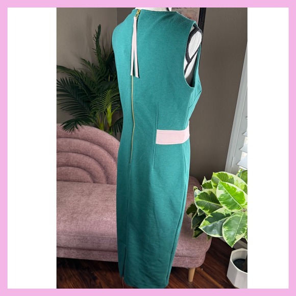 Boden Emerald Green Sheath‎ Dress w/ Pink Waist Detail | Size 8L | NWT - Picture 6 of 16
